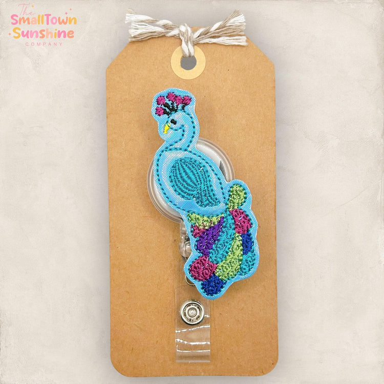 Peacock Retractable Badge Reel: Fancy Bird ID Holder, Name Tag, Swappable Topper, Coworker Gift, Lanyard, MRI Safe, Heavy Duty Options
