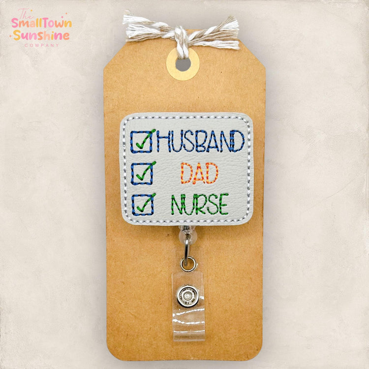 Husband Dad Nurse Retractable Badge Reel: ID Holder, Name Tag, Swappable Topper, Coworker Gift, Lanyard, MRI Safe, Heavy Duty Options