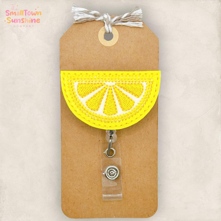 Lemon Slice Retractable Badge Reel: Summer Citrus ID Holder, Name Tag, Swappable Topper, Lanyard, MRI Safe, Heavy Duty Options | GLITTER