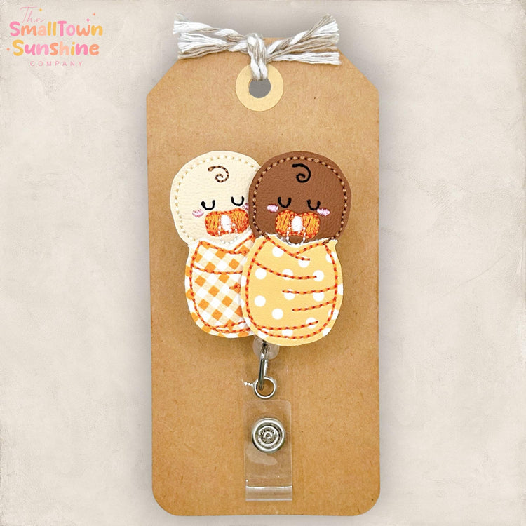 Diverse Swaddled Babies Retractable Badge Reel: L & D ID Holder, NICU Name Tag, Topper, Coworker Gift, Lanyard, MRI Safe, Heavy Duty Options