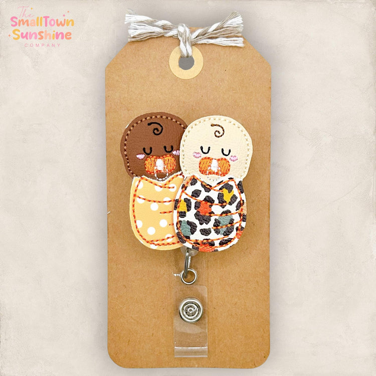 Diverse Fall Cheetah Babies Retractable Badge Reel: L & D ID Holder, NICU Name Tag, Coworker Gift, Lanyard, MRI Safe, Heavy Duty Options