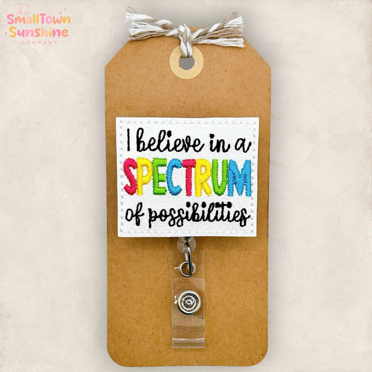 Spectrum of Possibilities Retractable Badge Reel: Autism ID Holder, Name Tag, Topper, Coworker Gift, Lanyard, MRI Safe, Heavy Duty | GLITTER