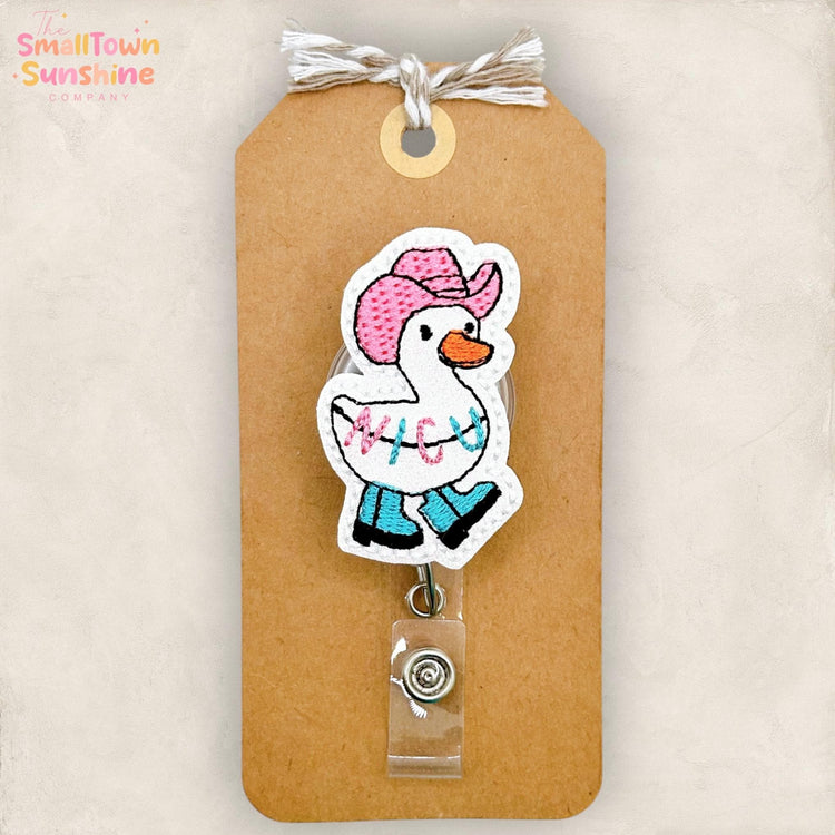 NICU Western Goose Retractable Badge Reel: Nurse Id Holder, Name Tag, Topper, Coworker Gift, Lanyard, MRI Safe, Heavy Duty Options | GLITTER