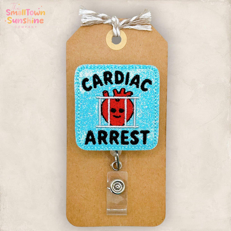 Cardiac Arrest Retractable Badge Reel: Heart ID Holder, Name Tag, Topper, Coworker Gift, Lanyard, MRI Safe, Heavy Duty Options | GLITTER