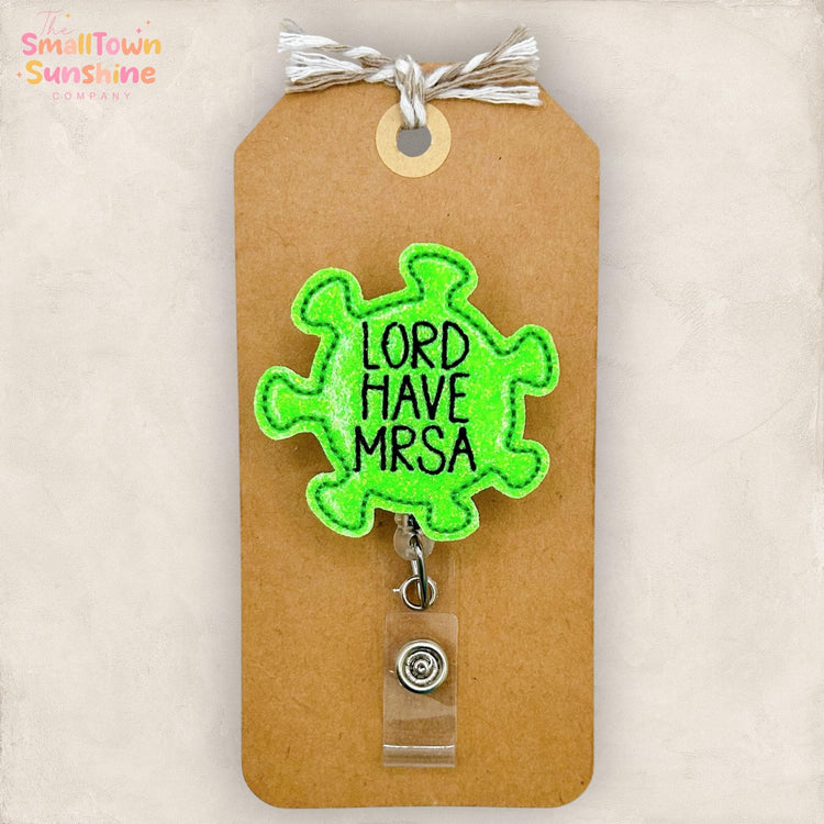 Lord Have MRSA Retractable Badge Reel: Germ Id Holder, Name Tag, Topper, Coworker Gift, Lanyard, MRI Safe, Heavy Duty Options | GLITTER