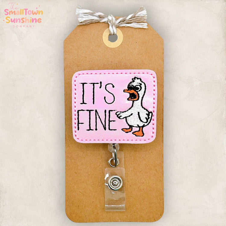 It’s Fine Retractable Badge Reel: Silly Goose ID Holder, Name Tag, Swappable Topper, Coworker Gift, Lanyard, MRI Safe, Heavy Duty Options