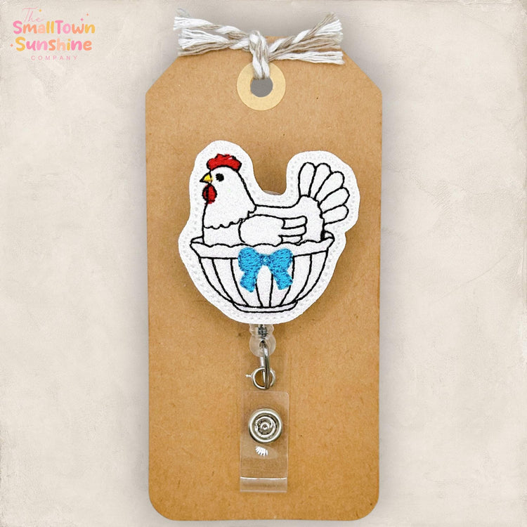 Nesting Hen Retractable Badge Reel: ID Holder, Name Tag, Swappable Topper, Coworker Gift, Lanyard, MRI Safe, Heavy Duty Option | GLITTER