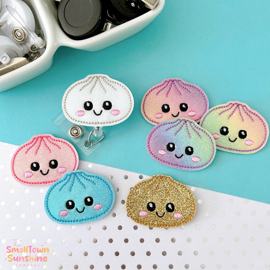 Glitter Dumpling Retractable Badge Reel: Cute ID Holder, Name Tag, Swappable Topper, Coworker Gift, Lanyard, MRI Safe, Heavy Duty Options