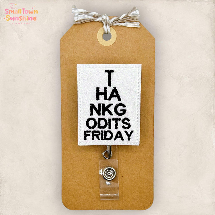 Thank God It’s Friday Retractable Badge Reel: Eye Chart ID Holder, Name Tag, Topper, Coworker Gift, Lanyard, MRI Safe, Heavy Duty | GLITTER