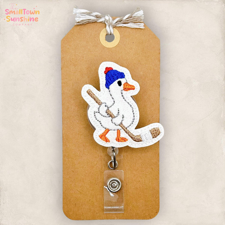 Hockey Goose Retractable Badge Reel: ID Holder, Name Tag, Topper, Coworker Gift, Lanyard, MRI Safe, Heavy Duty Options | GLITTER