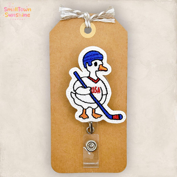USA Hockey Goose Retractable Badge Reel: Id Holder, Name Tag, Topper, Coworker Gift, Lanyard, MRI Safe, Heavy Duty Options | GLITTER