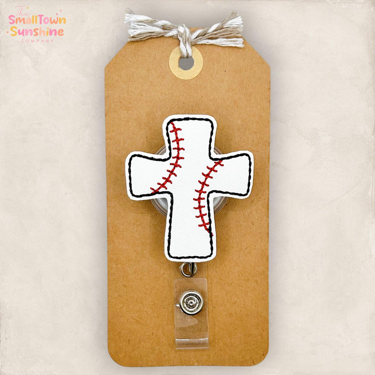 Baseball Cross Retractable Badge Reel: Sport ID Holder, Name Tag, Swappable Topper, Coworker Gift, Lanyard, MRI Safe, Heavy Duty Options