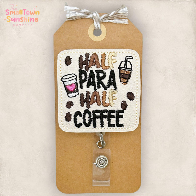Half Para Half Coffee Retractable Badge Reel: ID Holder, Name Tag, Swappable Topper, Coworker Gift, Lanyard, MRI Safe, Heavy Duty Options