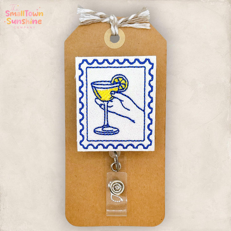 Summer Drink Stamp Retractable Badge Reel: ID Holder, Name Tag, Topper, Nurse Gift, Lanyard, MRI Safe, Heavy Duty Options | GLITTER