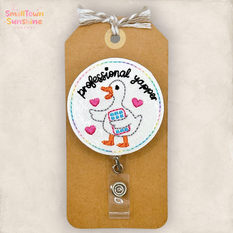 Professional Yapper Retractable Badge Reel: Silly Goose ID Holder, Name Tag, Topper, Coworker Gift, Lanyard, MRI Safe, Heavy Duty | GLITTER