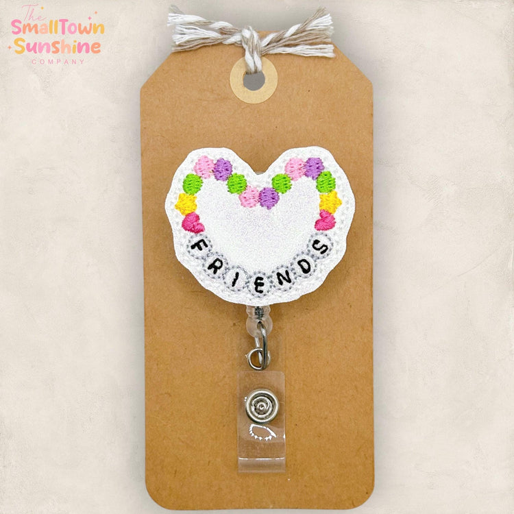 Friends Bracelet Retractable Badge Reel: ID Holder, Name Tag, Swappable Topper, Coworker Gift, Lanyard, MRI Safe, Heavy Duty | GLITTER