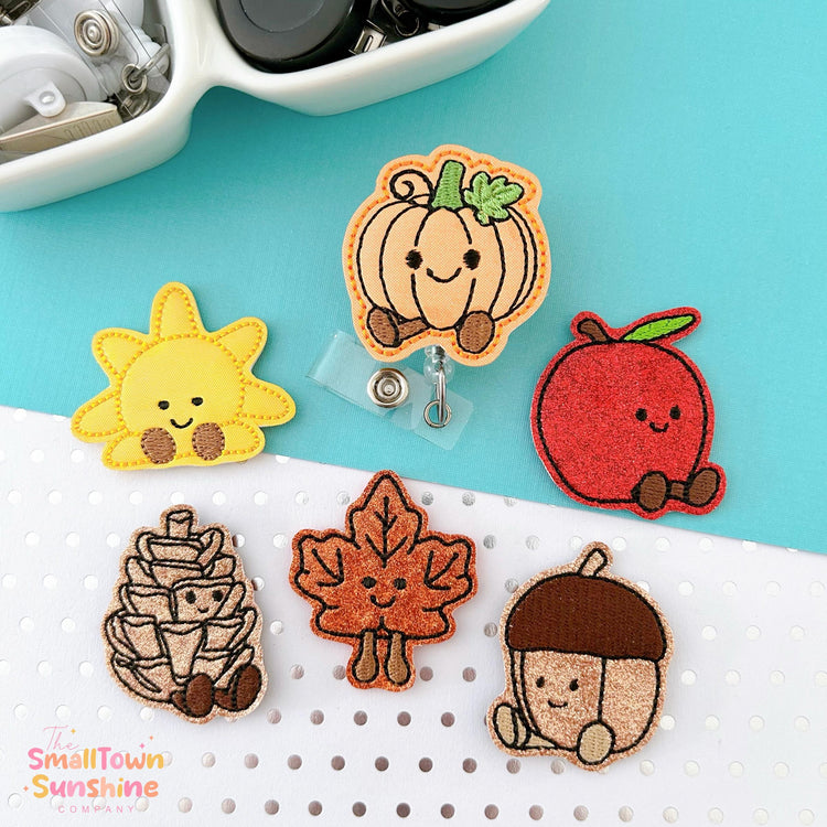 Fall Plushie Retractable Badge Reel Collection: ID Holder, Swappable Topper, Coworker Gift, Name Tag, Lanyard, MRI Safe, Heavy-Duty Options