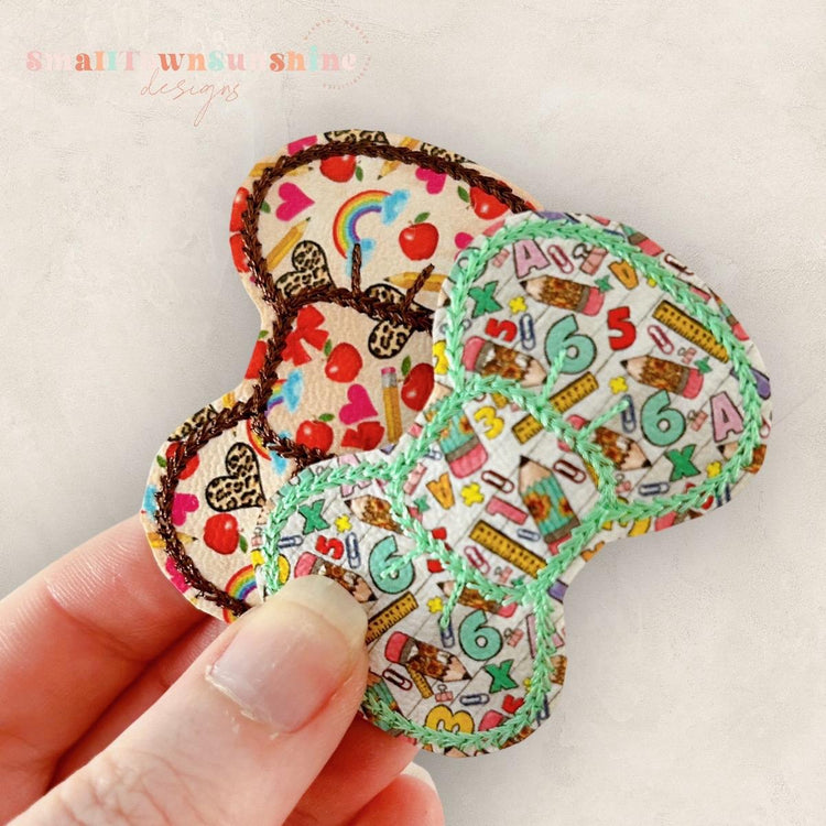 School Supplies Collection - Embroidered Bow Snap Clip Barrettes