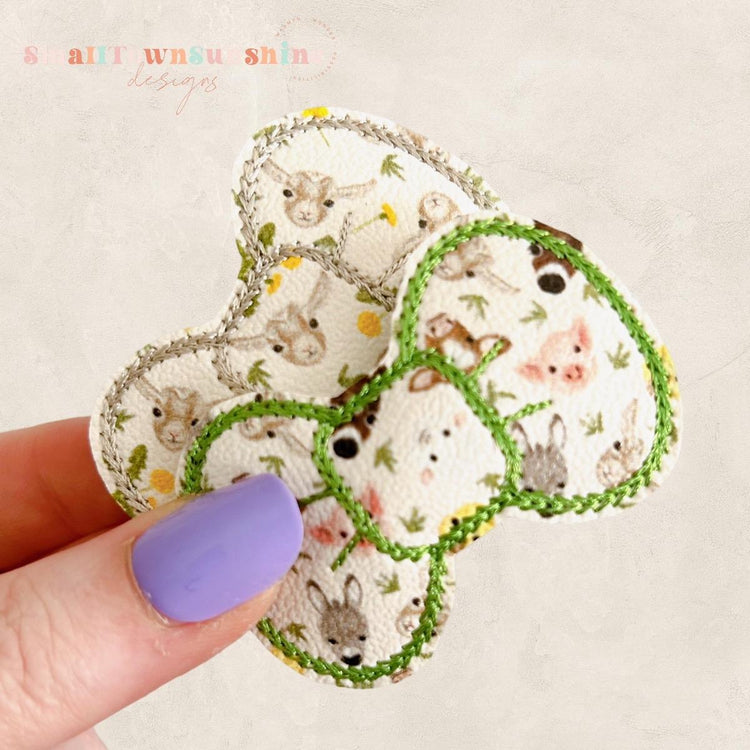 Farm Animal Collection - Embroidered Bow Snap Clip Barrettes
