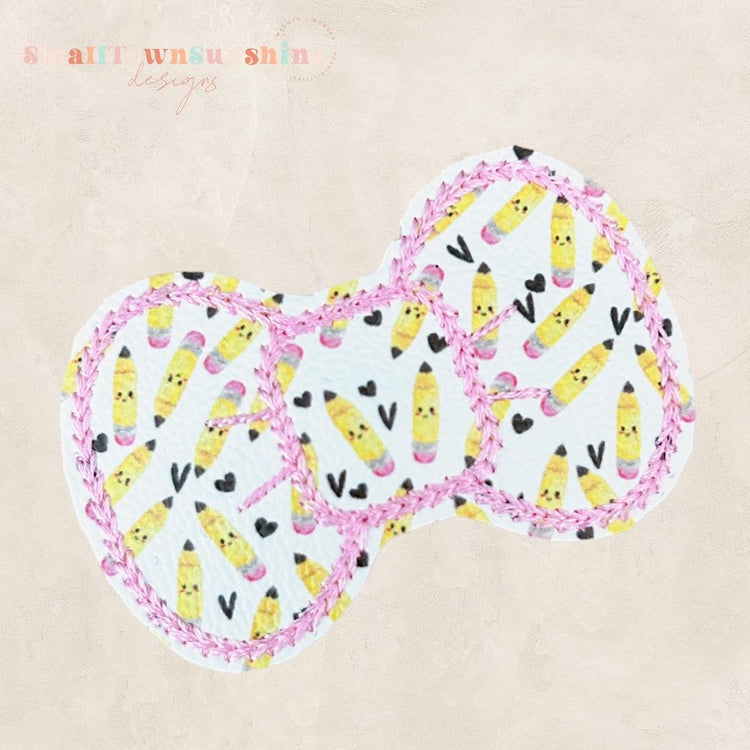 School Supplies Collection - Embroidered Bow Snap Clip Barrettes