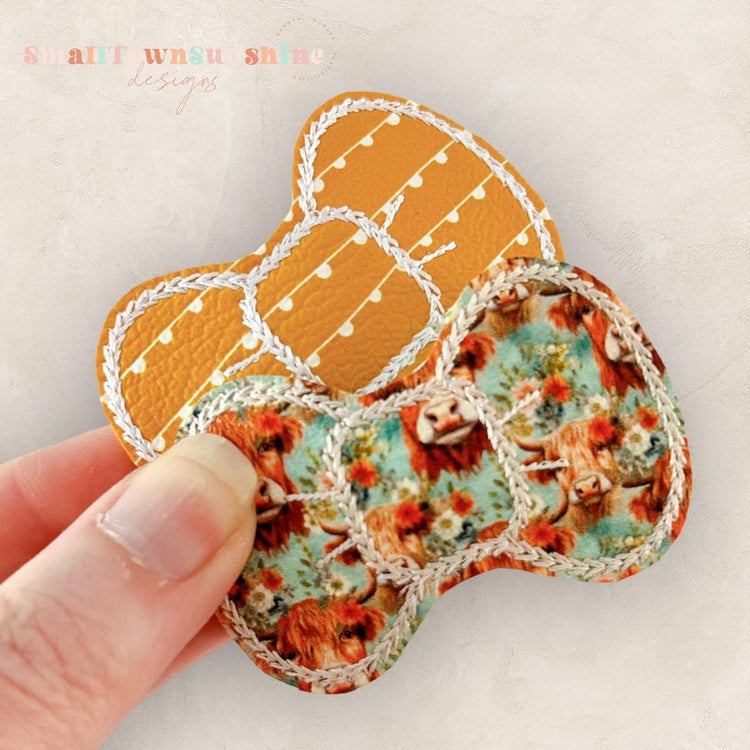 Boho Highland Cow Collection - Embroidered Bow Snap Clip Barrettes