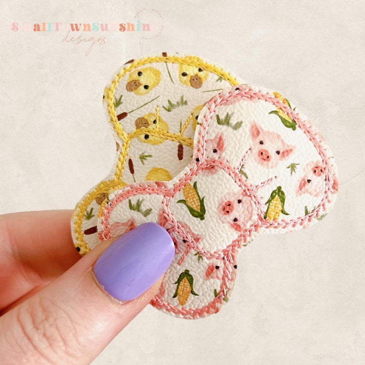 Farm Animal Collection - Embroidered Bow Snap Clip Barrettes