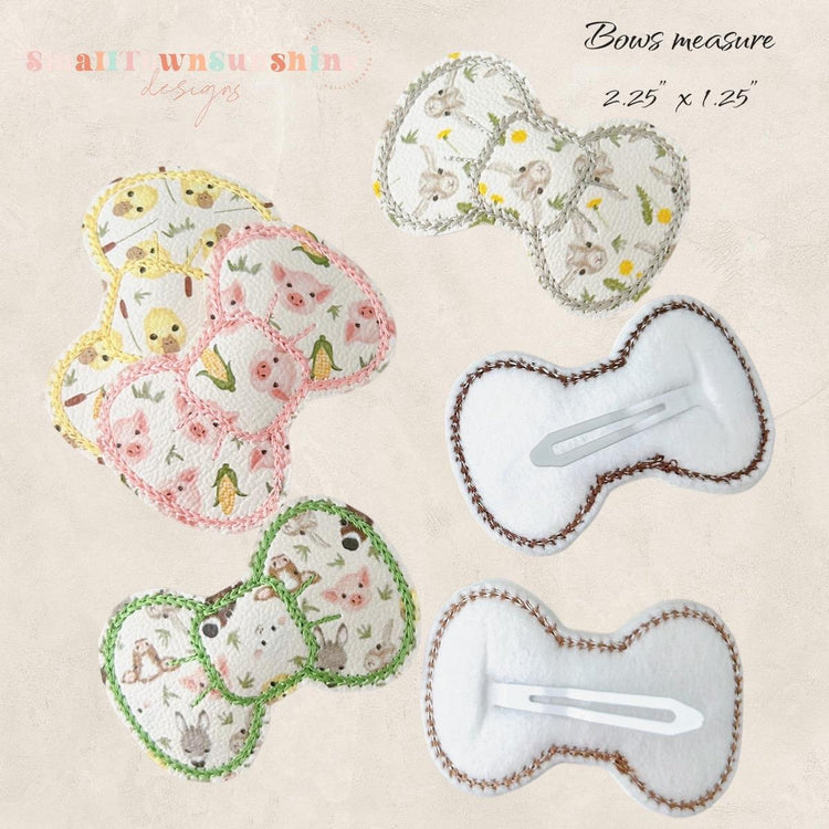 Farm Animal Collection - Embroidered Bow Snap Clip Barrettes