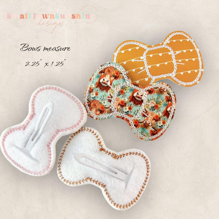 Boho Highland Cow Collection - Embroidered Bow Snap Clip Barrettes