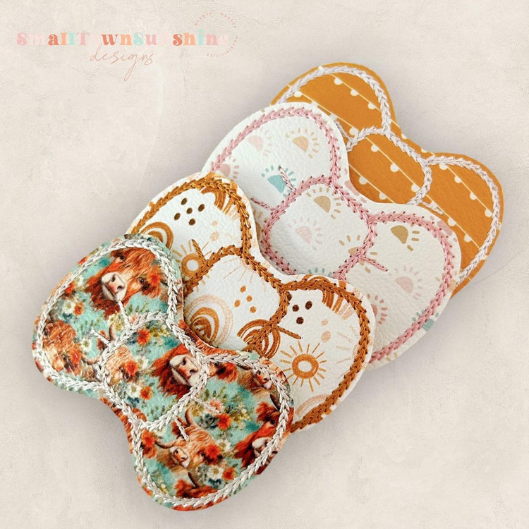 Boho Highland Cow Collection - Embroidered Bow Snap Clip Barrettes