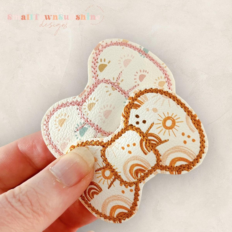 Boho Highland Cow Collection - Embroidered Bow Snap Clip Barrettes