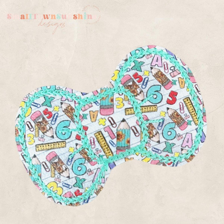 School Supplies Collection - Embroidered Bow Snap Clip Barrettes