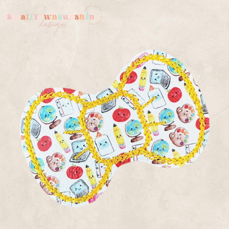 School Supplies Collection - Embroidered Bow Snap Clip Barrettes