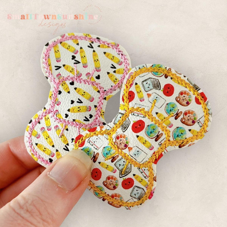 School Supplies Collection - Embroidered Bow Snap Clip Barrettes