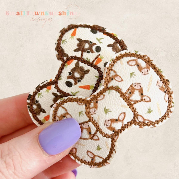 Farm Animal Collection - Embroidered Bow Snap Clip Barrettes