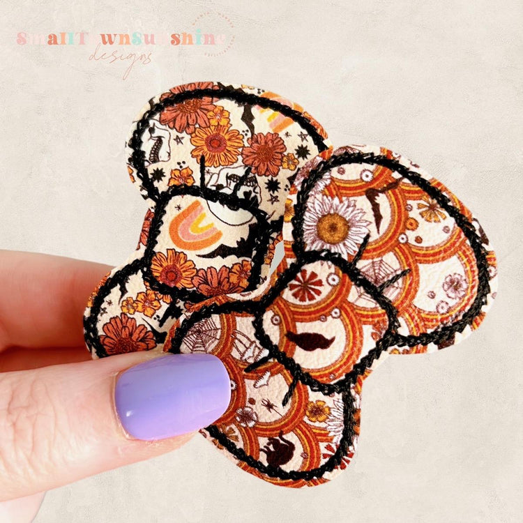 Boho Halloween Collection - Embroidered Bow Snap Clip Barrettes