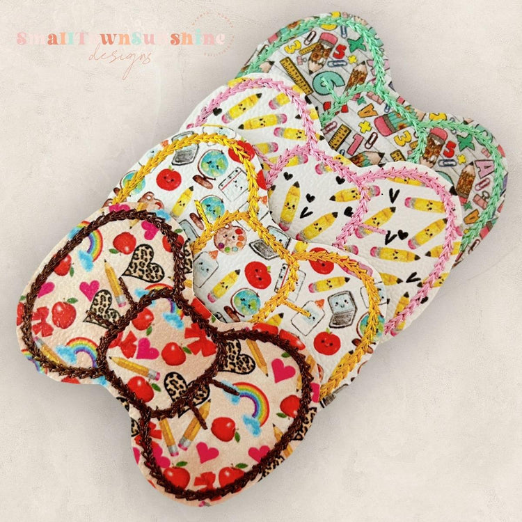 School Supplies Collection - Embroidered Bow Snap Clip Barrettes