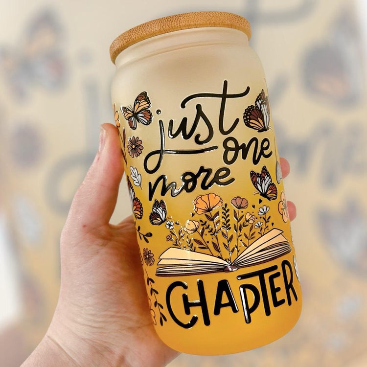 Just One More Chapter Frosted Yellow Ombré Glass Can Cup