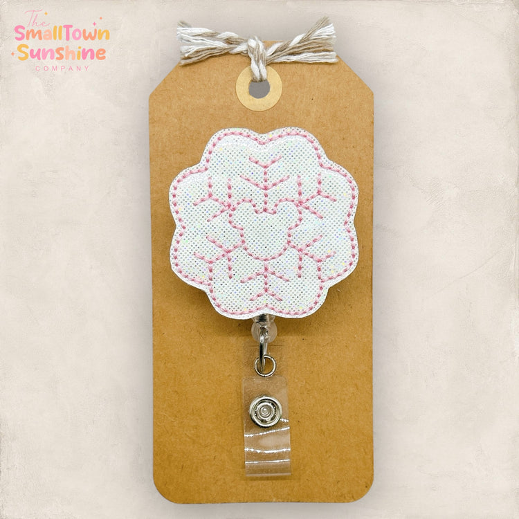 Pink Mouse Snowflake Badge Topper