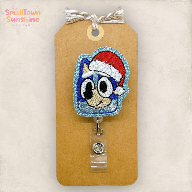 Blue Dog Santa Badge Topper