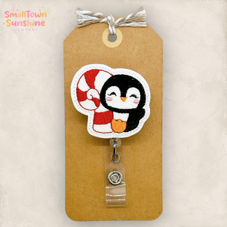 Candy Cane Penguin Badge Topper