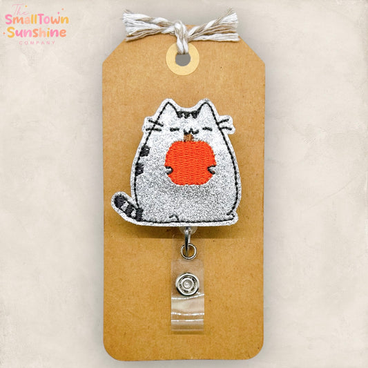 Cat with Pumpkin Badge Topper