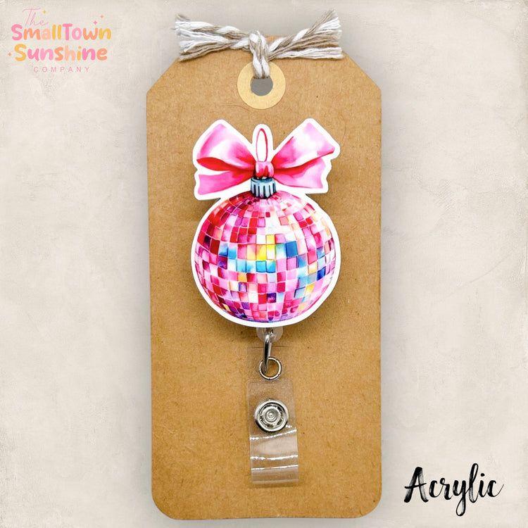 Pink Disco Ball Ornament Badge Topper