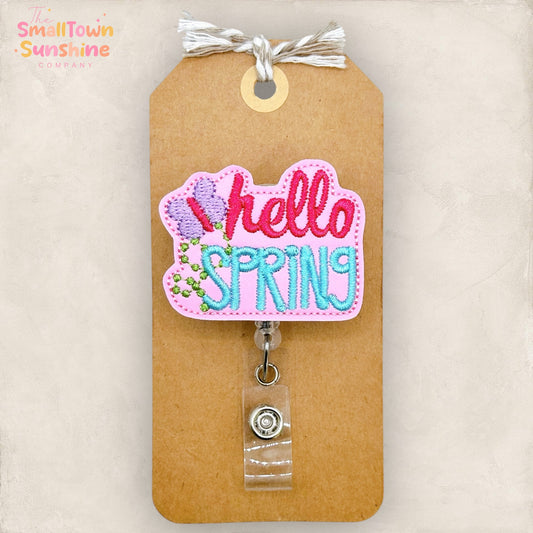 Pink Hello Spring Badge Topper