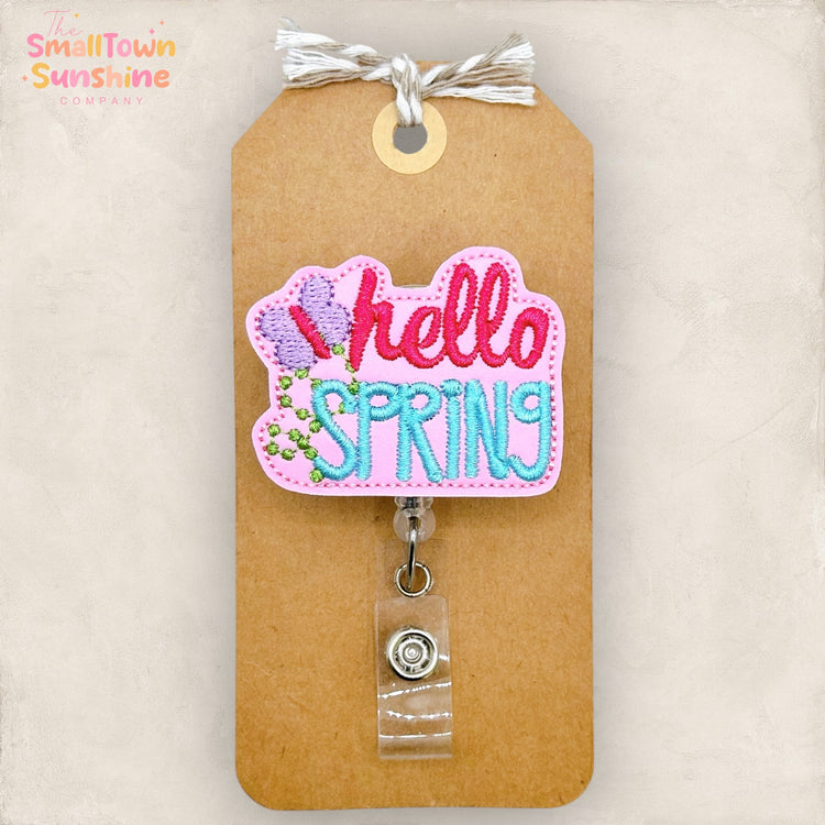 Pink Hello Spring Badge Topper