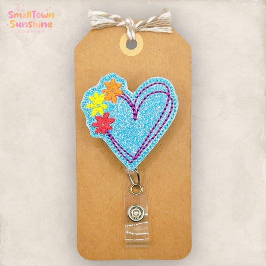 Glitter Floral Heart Badge Topper