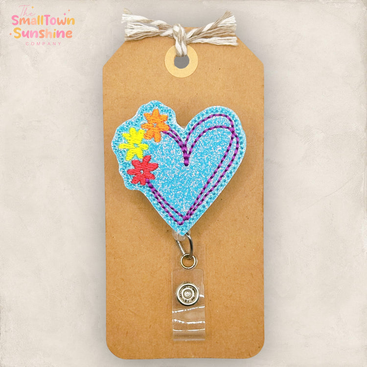 Glitter Floral Heart Badge Topper