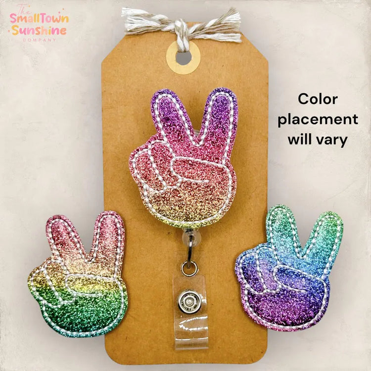 Ombre Rainbow Peace Fingers Badge Topper