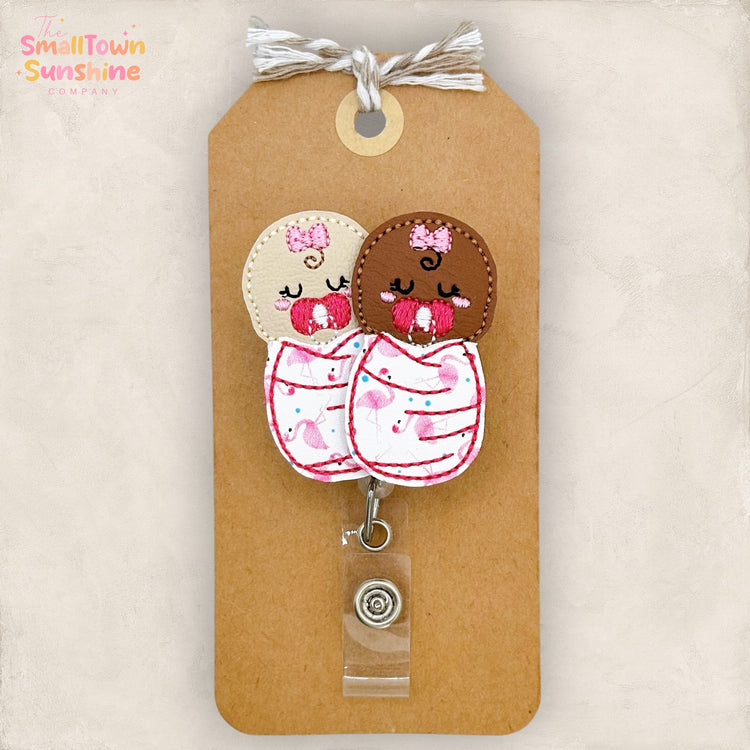 Swaddled Flamingo Baby Girls Badge Topper