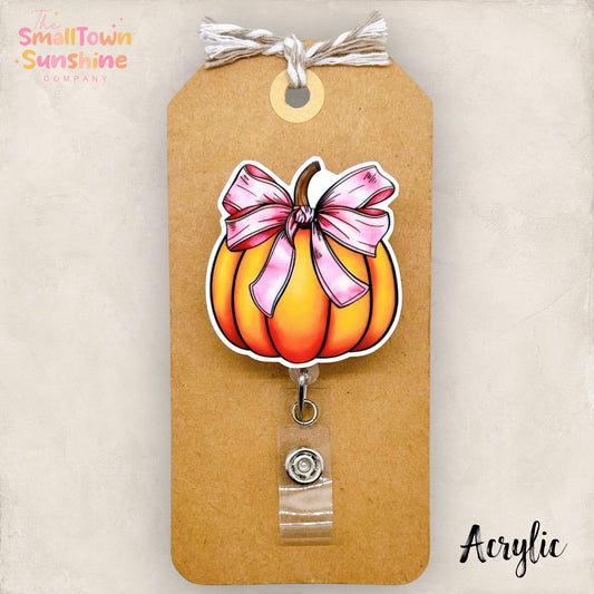 Pink Bow Pumpkin Badge Topper