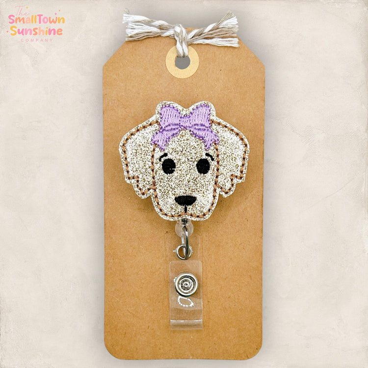 Golden Retriever with Bow Badge Topper